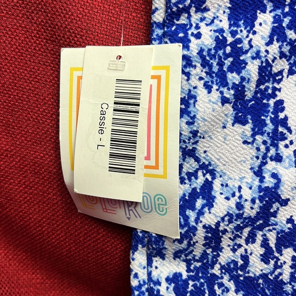 LuLaRoe Cassie Pencil Skirt, Blue and White Size Large Length=25.5”, Waist=15” - Picture 2 of 4